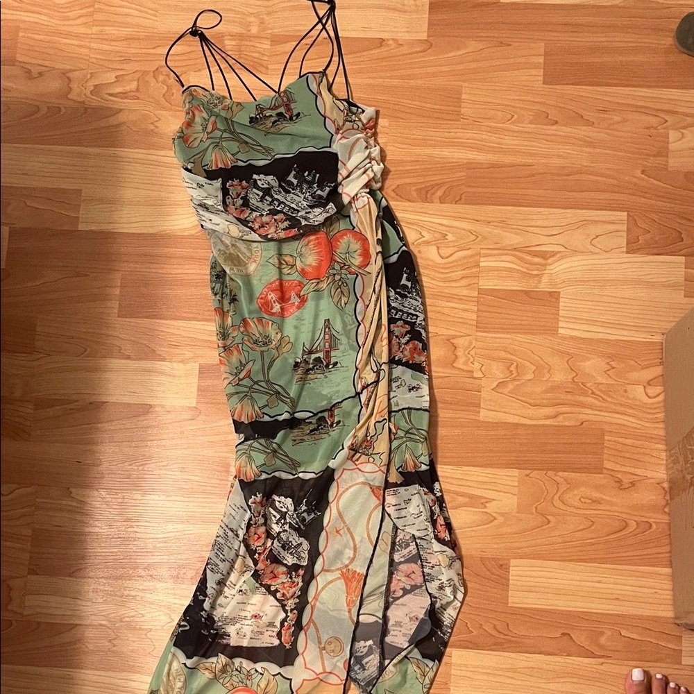 Urban Outfitters Postcard Print Wild Seam Slip Dress Size Small